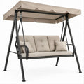 3-Sitzer Gartenschaukel mit Dach Beige/Schwarz, 200 x 120 x 170 cm
