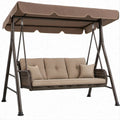3-Sitzer Gartenschaukel mit Sonnendach, Braun/Beige, 200 x 120 x 170 cm