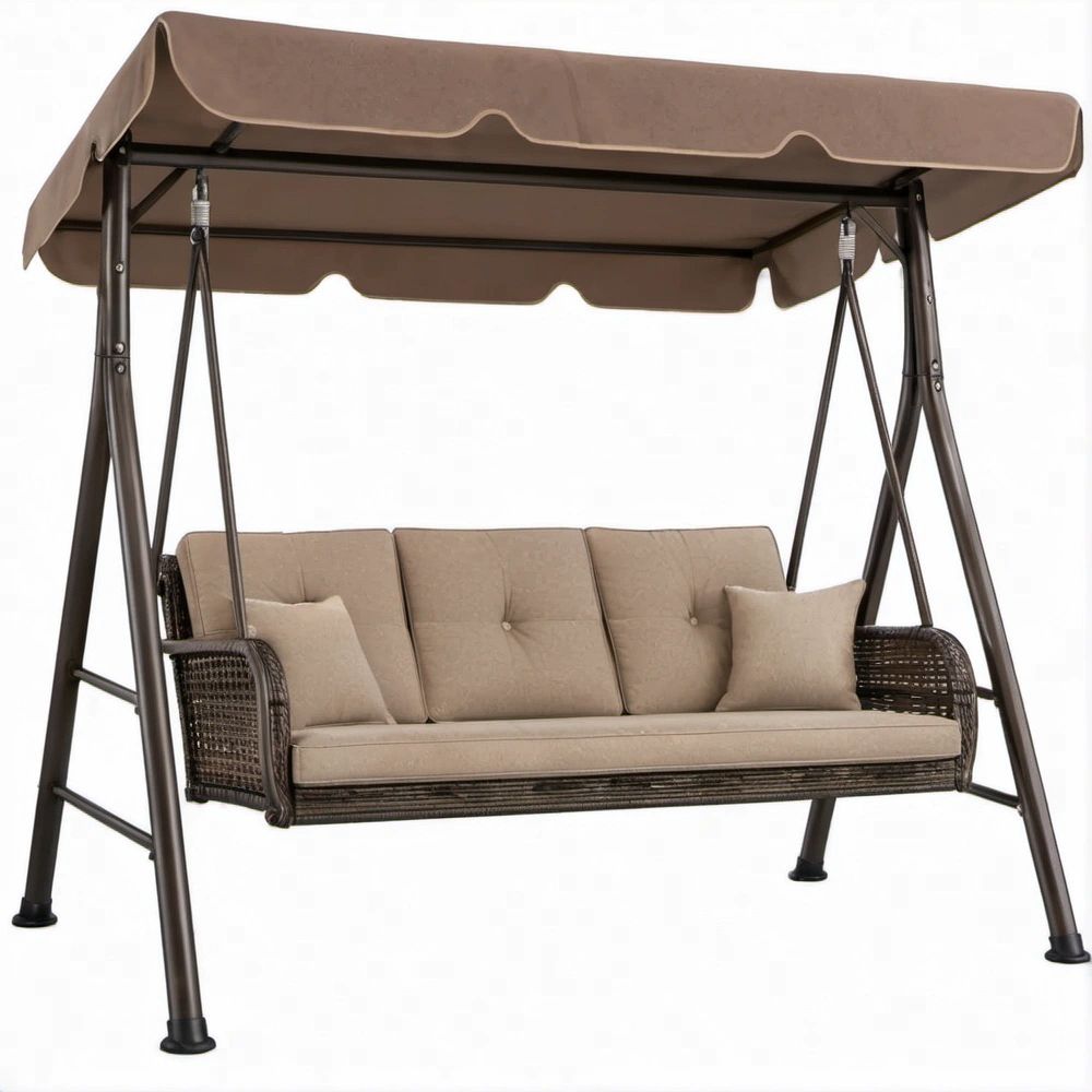 3-Sitzer Gartenschaukel mit Sonnendach, Braun/Beige, 200 x 120 x 170 cm