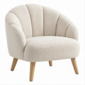 Runder Loungesessel in Creme mit Bouclé-Bezug und Holzbeinen, 76 x 75 x 80 cm