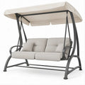 2-Sitzer Gartenschaukel mit Sonnendach, Beige/Schwarz, 200 x 120 x 170 cm