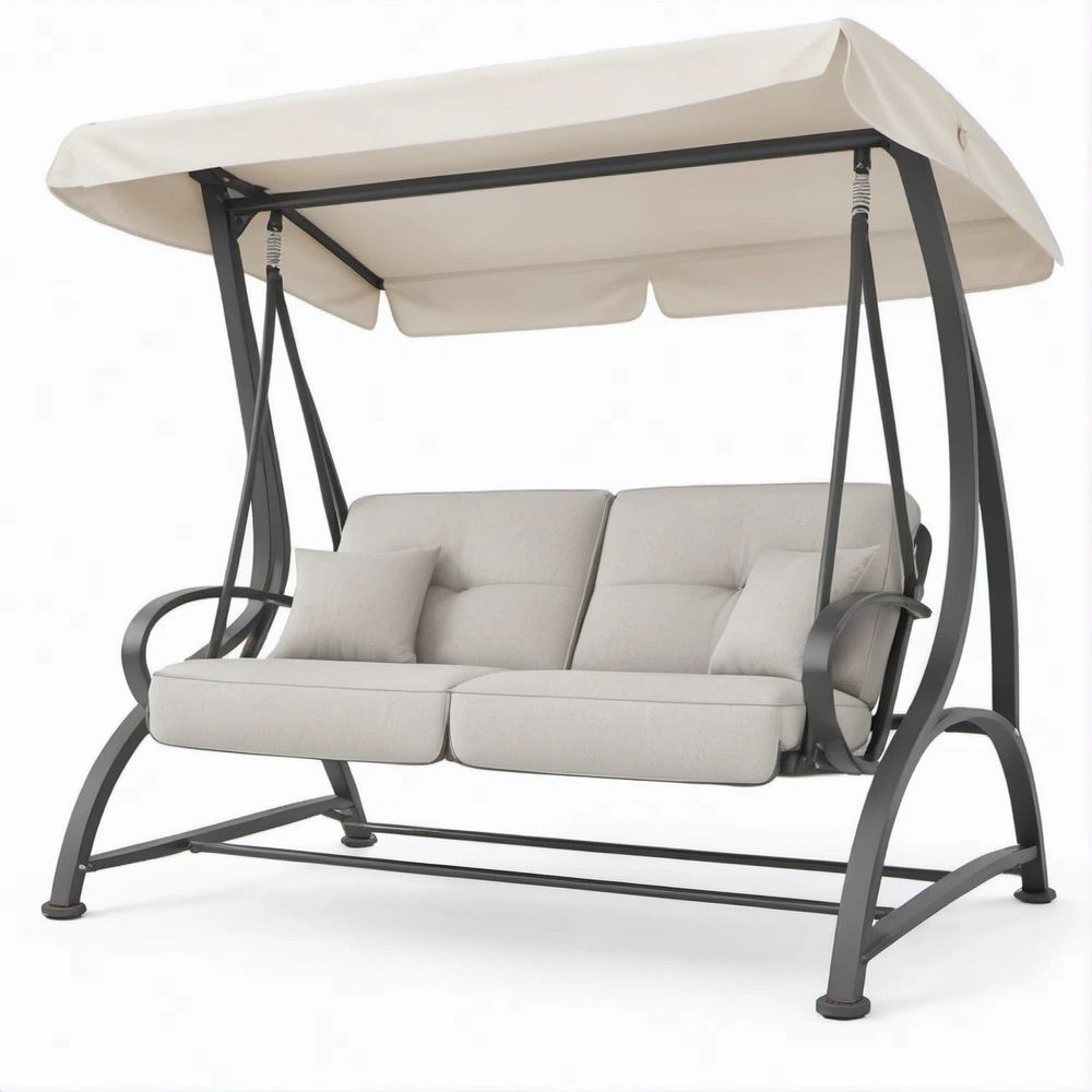 2-Sitzer Gartenschaukel mit Sonnendach, Beige/Schwarz, 200 x 120 x 170 cm