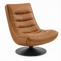 Drehbarer Sessel aus PU-Kunstleder in Cognacbraun mit schwarzem Rundfuss, 78 x 85 x 95 cm