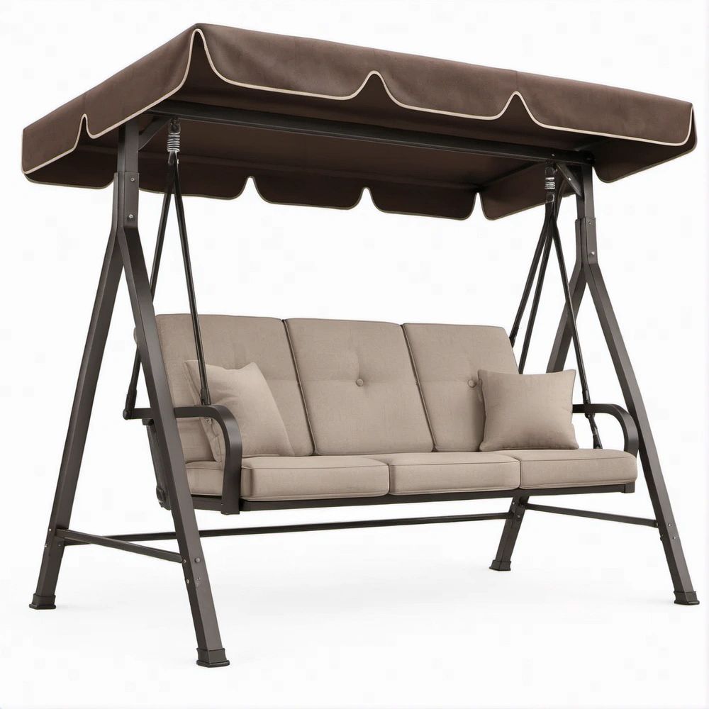 3-Sitzer Gartenschaukel mit Sonnendach Braun/Taupe/Beige, 200 x 120 x 170 cm