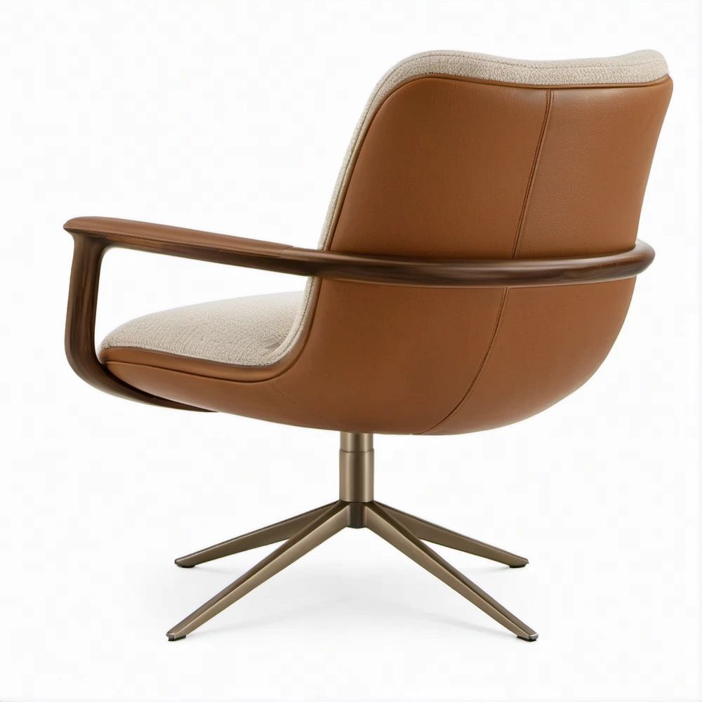 Drehbarer Loungesessel mit Armlehnen, Braun/Creme/Bronze, 78 x 76 x 80 cm