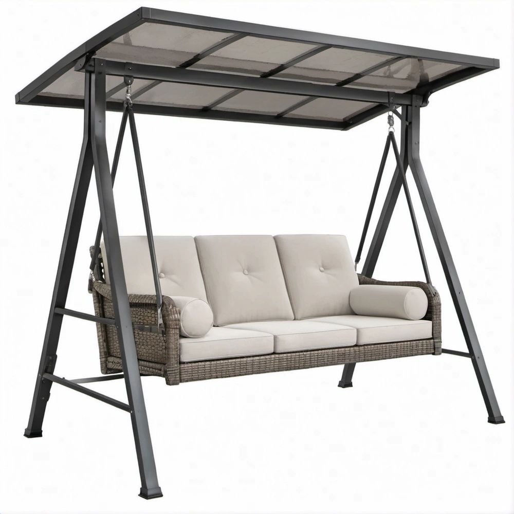3-Sitzer-Schaukel mit Dach, Anthrazit/Grau/Beige, 200 x 130 x 200 cm