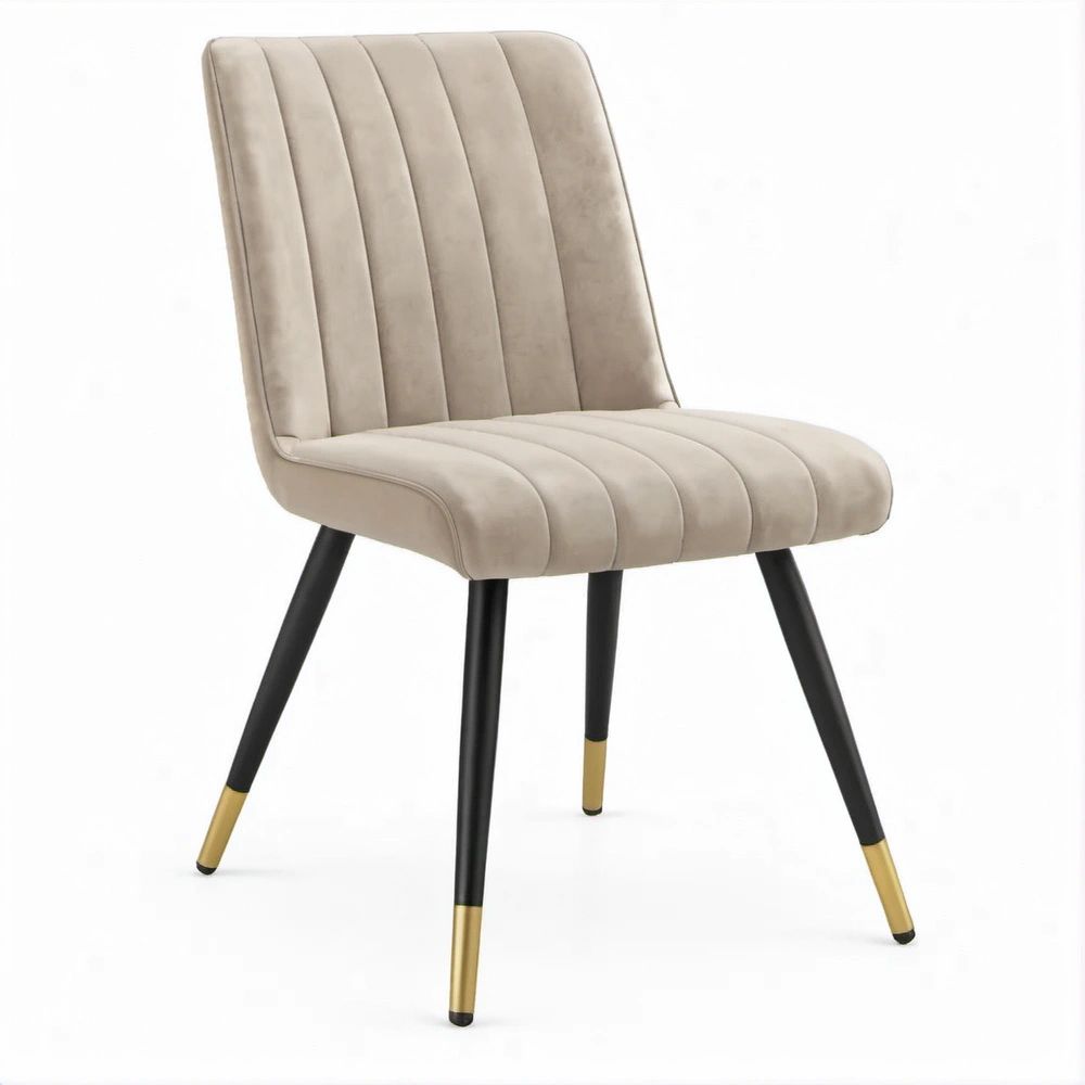 Gepolsterter Stuhl aus beigefarbenem Polyester-Samt mit schwarzen Stahlbeinen, 48 x 59 x 86 cm