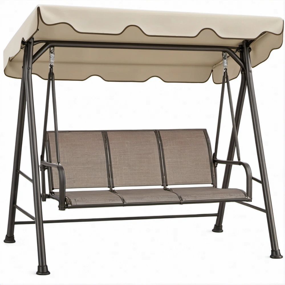3-Sitzer Gartenschaukel mit Sonnendach, Beige/Taupe/Dunkelbraun, 170 x 110 x 153 cm