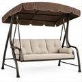 3-Sitzer Gartenschaukel aus Stahl und Polyester, Braun/Beige, 200 x 120 x 170 cm