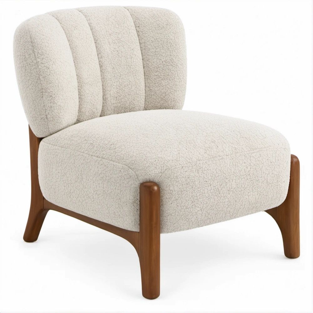 Loungesessel in Creme mit Nussbraunem Massivholzgestell, 73 x 76 x 78 cm