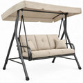 3-Sitzer-Gartenschaukel Beige/Schwarz mit Sonnendach, 200 x 120 x 170 cm