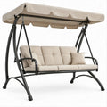 3-Sitzer Gartenschaukel mit Sonnendach, Beige/Schwarz, 200 x 120 x 170 cm