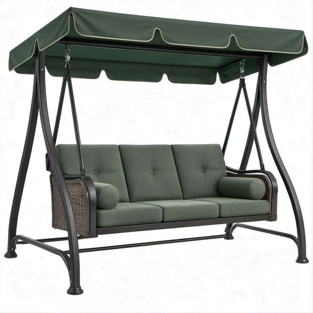 3-Sitzer-Gartenschaukel mit Sonnendach, Dunkelgrün/Schwarz, 200 × 130 × 170 cm
