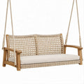 2-Sitzer-Hängeschaukel aus Akazienholz und PE-Seil, Naturbraun/Naturbeige, 120 x 60 x 57 cm