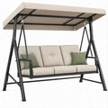 3-Sitzer Gartenschaukel mit Sonnendach, Beige/Schwarz, 200 x 120 x 180 cm